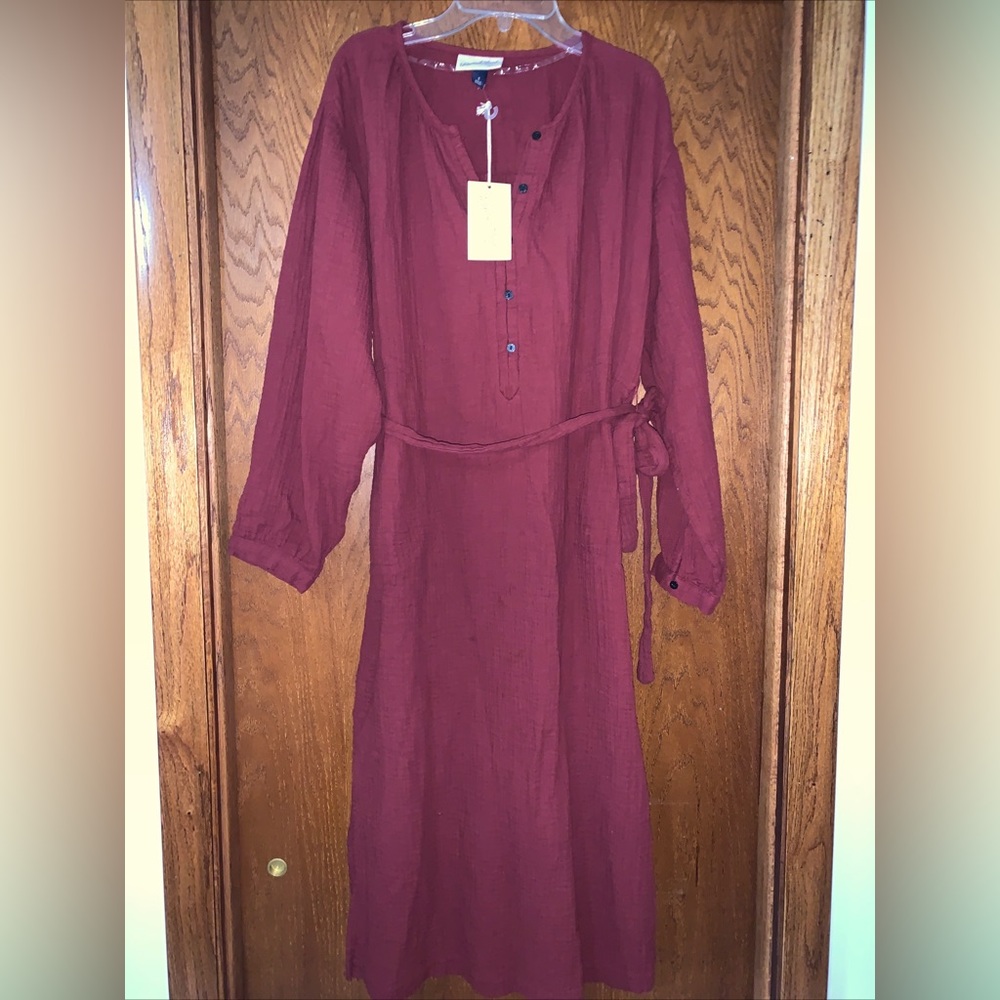 Universal thread Women ShirtDress Balloon Long Sleeve Tie-Front Deco gold size S